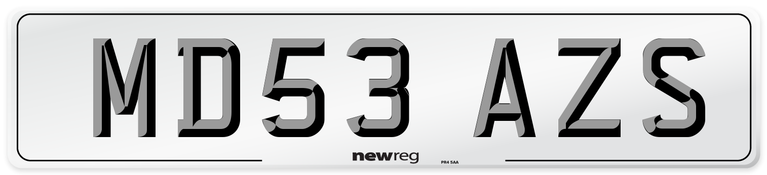 MD53 AZS Number Plate from New Reg